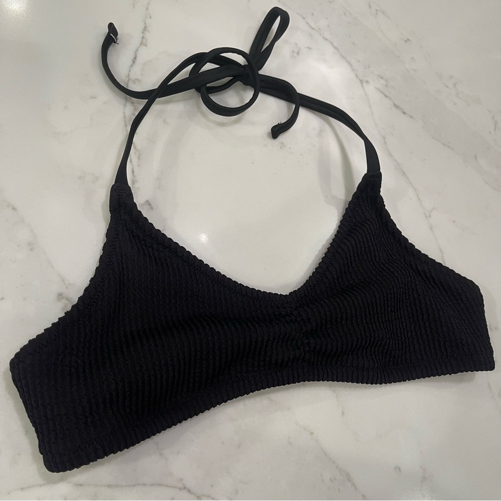Aerie Black Ribbed Halter Bikini Top - Picture 2 of 11